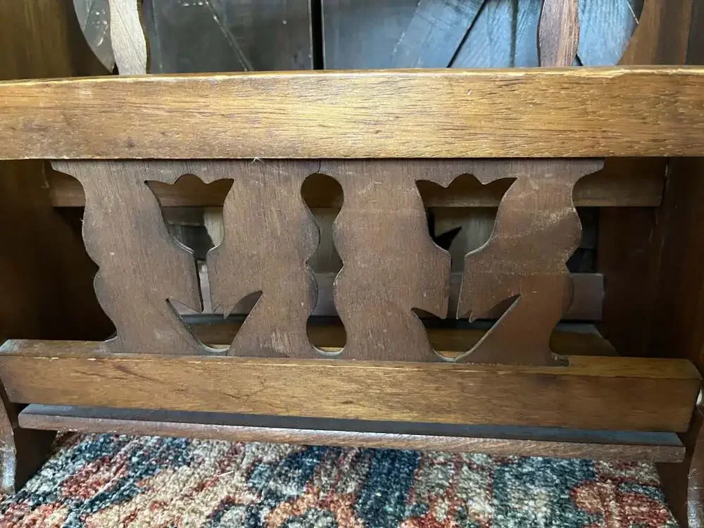 Vintage Wooden Magazine Rack with Floral Cutout Motif